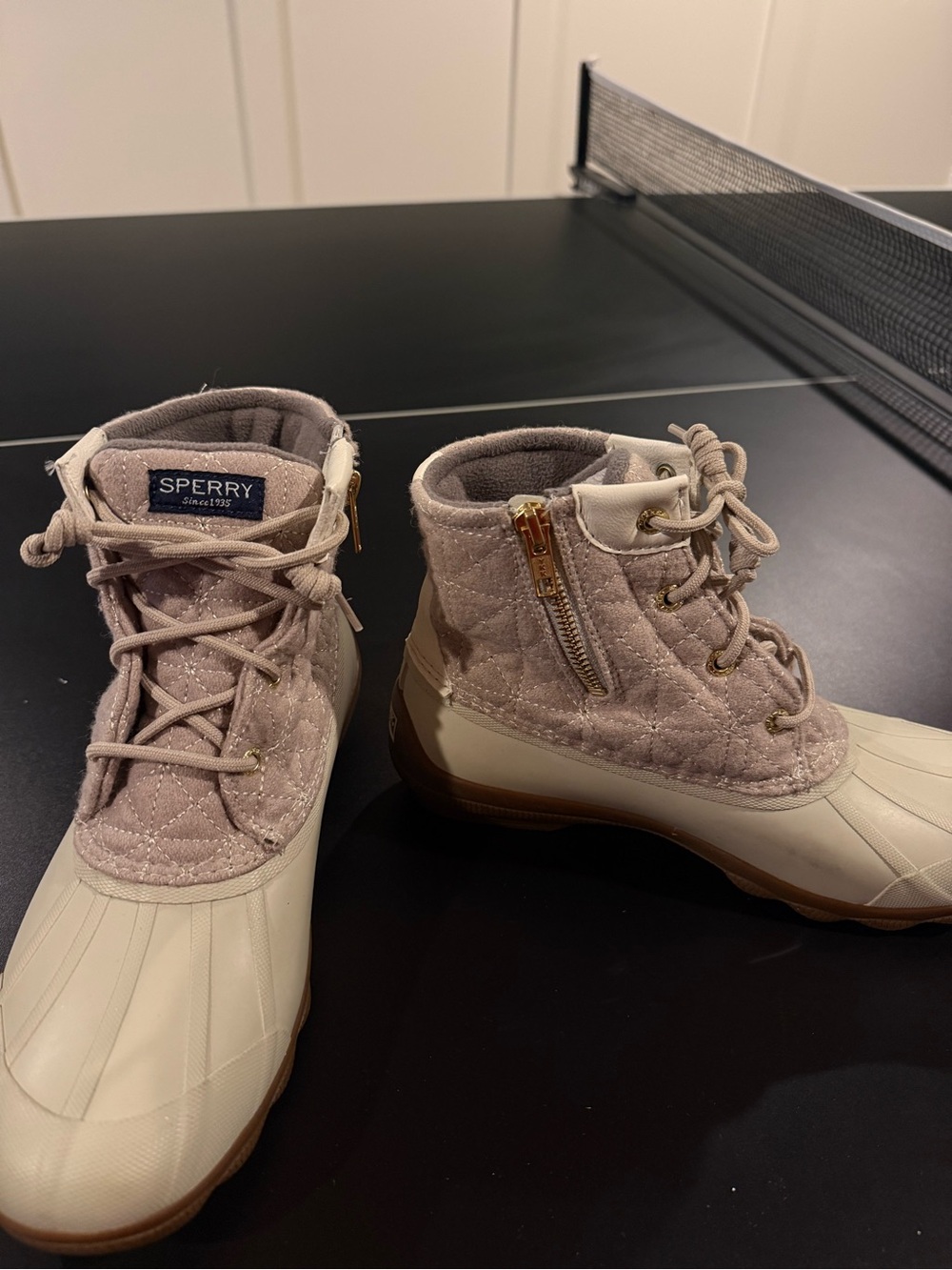 Sperry Saltwater Quilted Wool Duck Boots Cream Taupe Women's Size 8.5